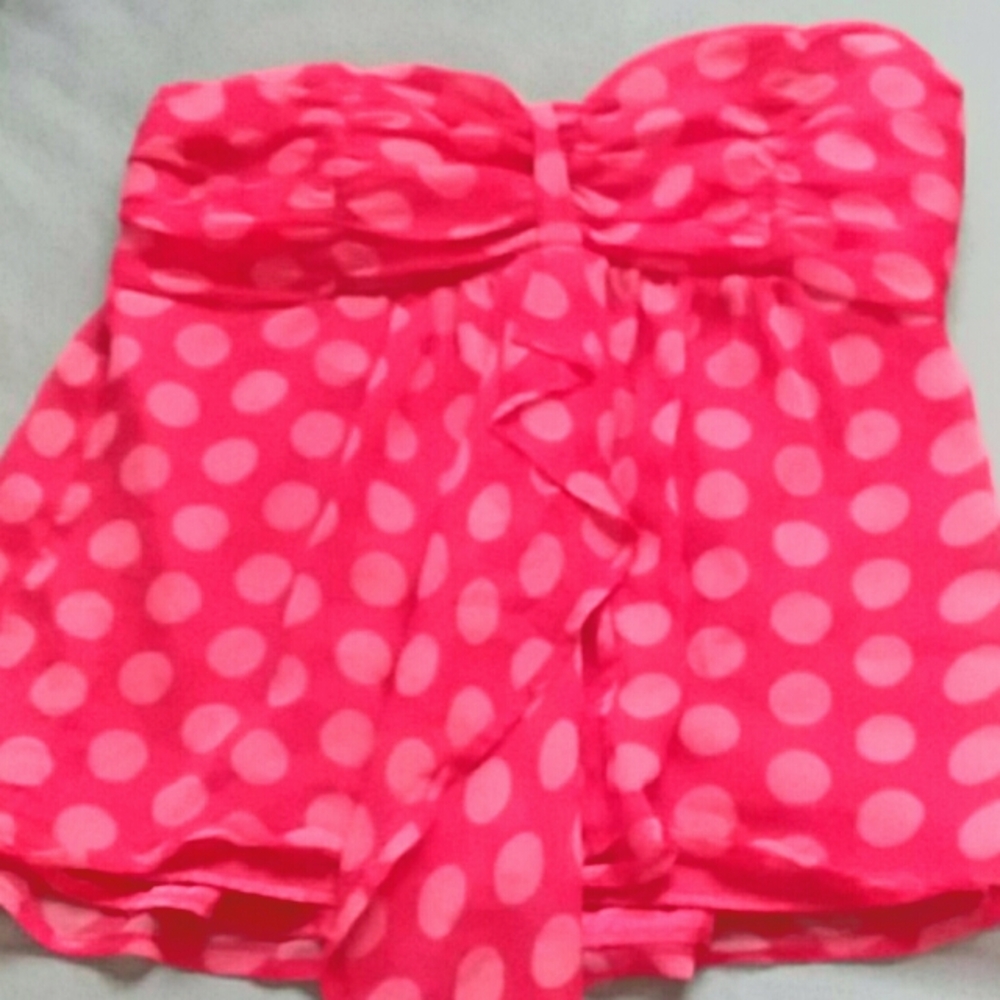Smocked tube top red polka dots chiffon